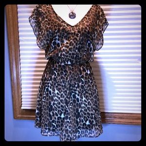 Express Leopard Animal Print Overlay Dress W Slip
